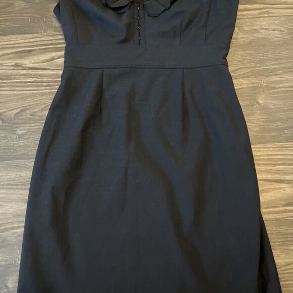 REBECCA TAYLOR Women's Black Wool Ruffle V-Neck Sleeveless Sheath Dress Size 10 - Picture 5 of 13